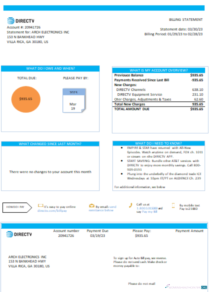 Download California Directv utility business bill, SCR Photoshop template